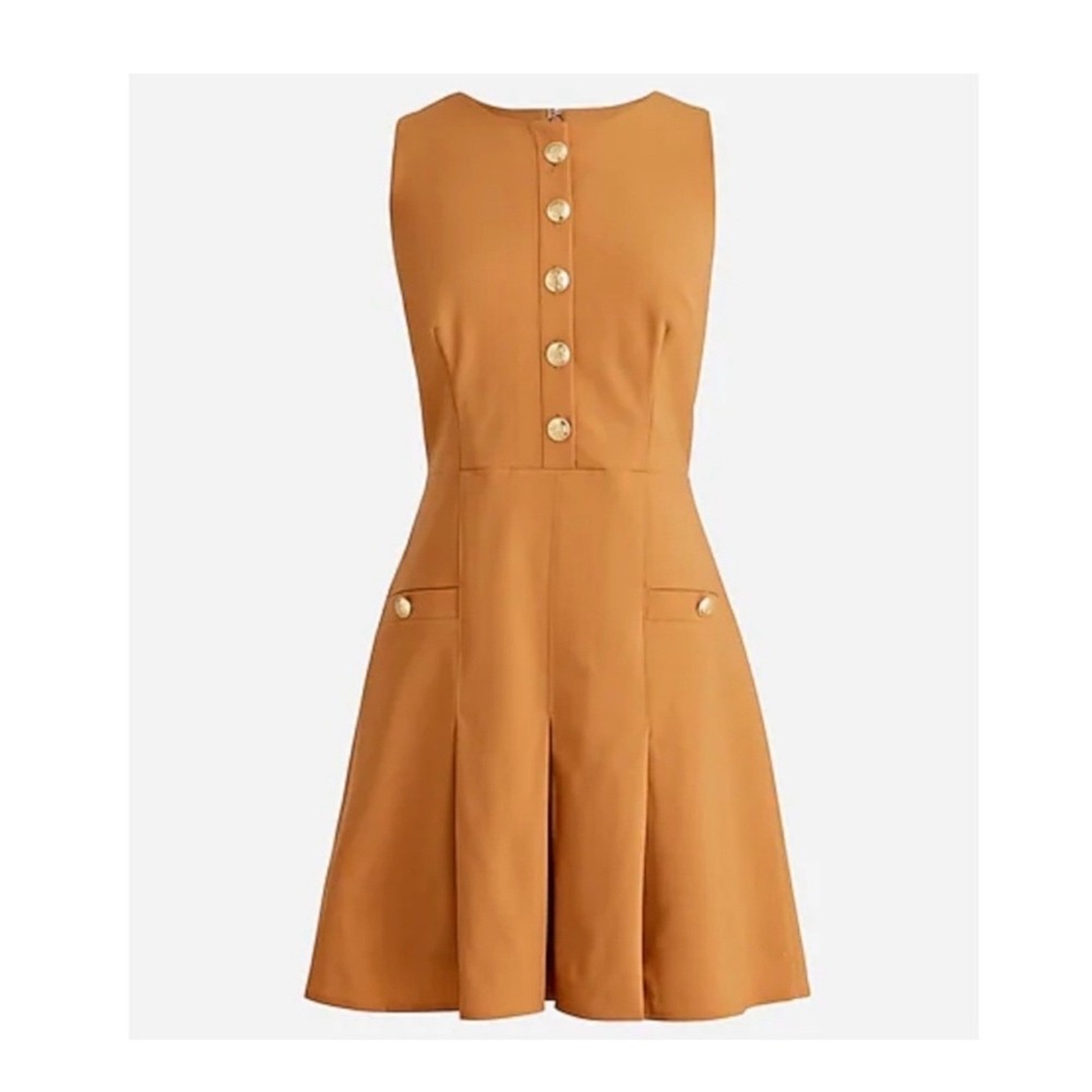 J.Crew Italian Stretch Wool Tollegno 1900 Pleated Mini Dress Camel Size 6 NWT